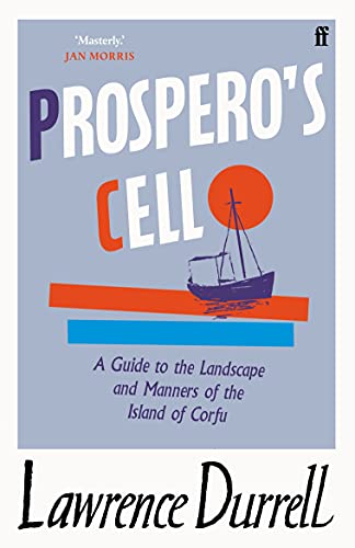 Book cover for Prospero's Cell by Lawrence Durrell featuring a boat and orange sun.