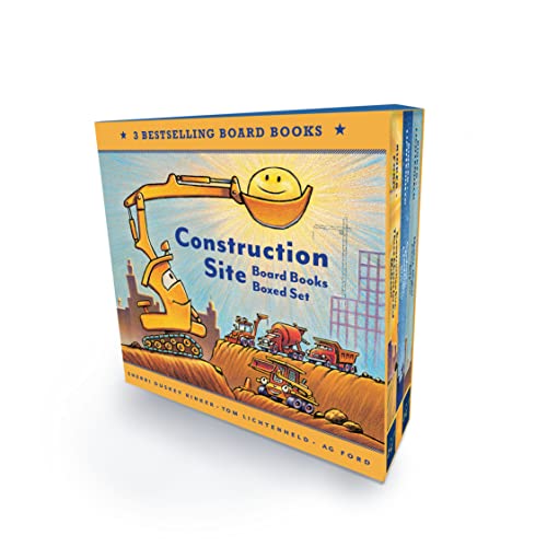 A boxed set of three Construction Site board books featuring illustrated cartoon construction vehicles.