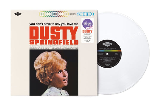 Dusty Springfield album cover and white vinyl record displayed together.