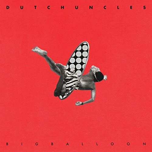 Album cover for Dutch Uncles’ “Big Balloon” featuring a figure with a surfboard.