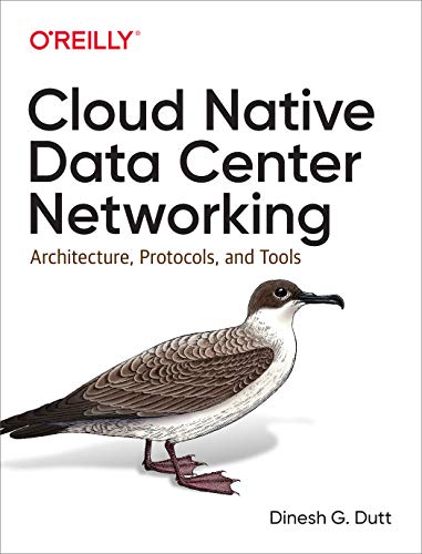 Book cover: "Cloud Native Data Center Networking" with a bird illustration.