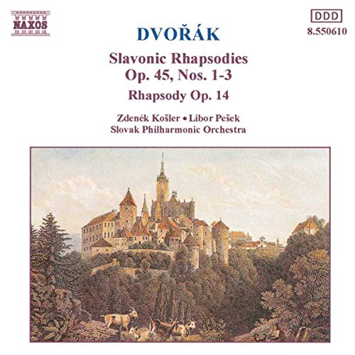 CD cover for Dvořák’s Slavonic Rhapsodies featuring a castle landscape.