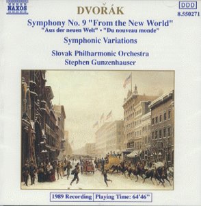 CD cover for Dvorak’s Symphony No. 9 with a vintage street scene.