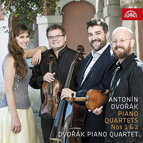 Four musicians with string instruments, album cover for Dvorak Piano Quartets.