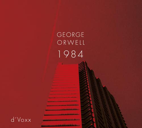 Red CD cover for "George Orwell 1984" featuring a tall building.