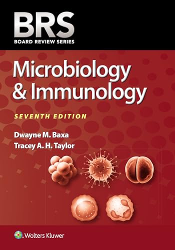 Red textbook cover for "BRS Microbiology & Immunology" with cell illustrations.