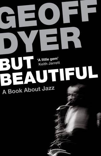 Book cover with bold white and grey text featuring a blurry black-and-white jazz musician.