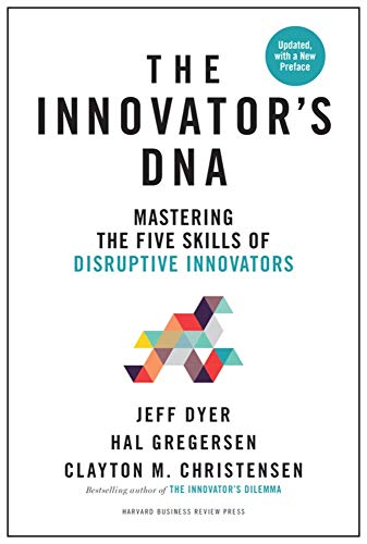 Book cover: "The Innovator's DNA" with geometric shapes and author names.