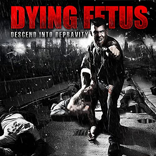 Album cover showing a man standing over fallen figures in a rainy city.