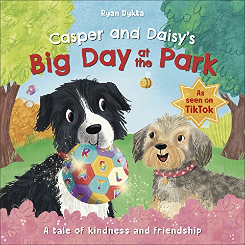 Book cover featuring two illustrated dogs, Casper and Daisy, with a colorful ball.