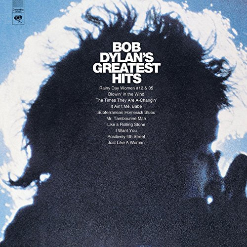 Bob Dylan’s “Greatest Hits” CD cover with blue and white cloud imagery.
