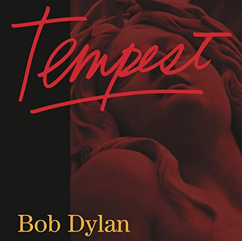 Album cover featuring red-toned classical statue detail, text Tempest, and artist name Bob Dylan.