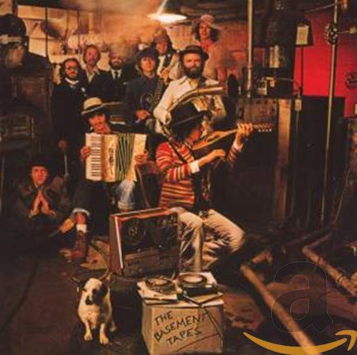 Bob Dylan's "The Basement Tapes" CD cover with a group playing music.