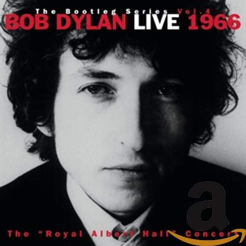 Bob Dylan album cover, close-up portrait, "Live 1966" text visible.