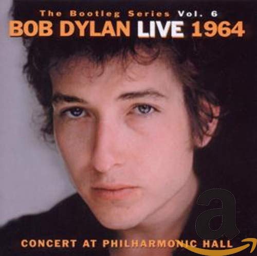 Bob Dylan album cover, close-up portrait, "Live 1964" text visible.