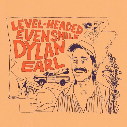 Line-art album cover featuring a man, dog, truck, and bird.