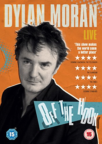 "Dylan Moran Live: Off The Hook" DVD cover featuring a black and white portrait.