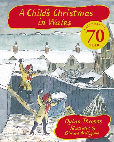 Book cover: snowy village scene with children playing, "A Child's Christmas in Wales".