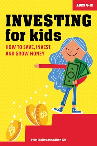 Book cover: "Investing for Kids" with illustration of a girl and money.