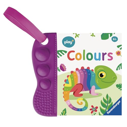 Purple-edged board book with colourful chameleon and “Colours” title.