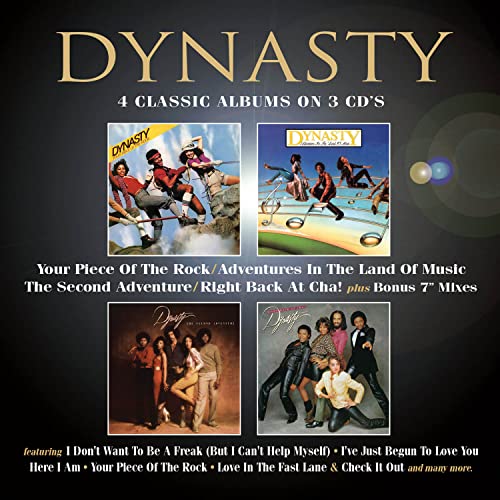 CD cover for Dynasty’s four albums compilation with band imagery.