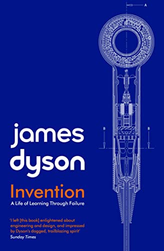 Book cover featuring a blue engineering blueprint of a hairdryer and white text.