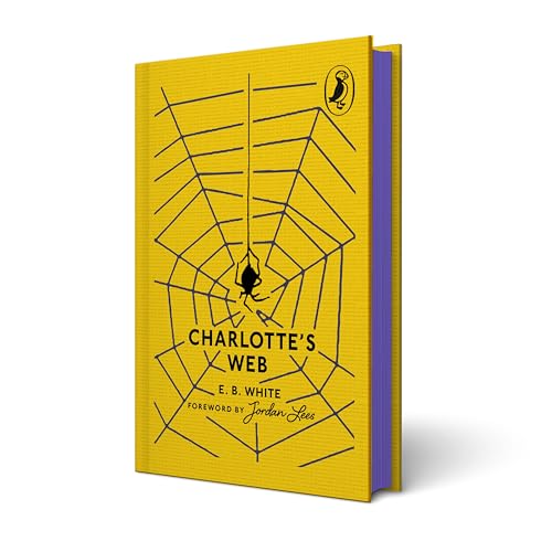 Yellow book cover with a spiderweb and the title "Charlotte's Web".