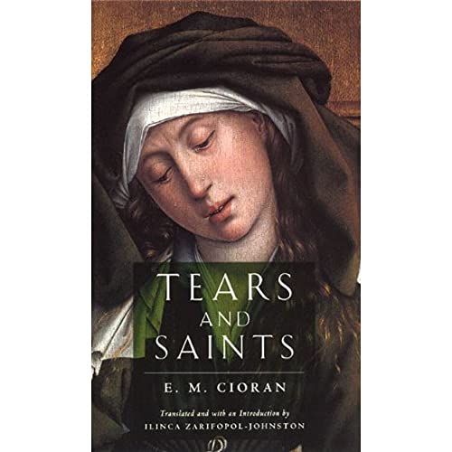 Book cover: painting of a veiled woman, title “Tears and Saints.”