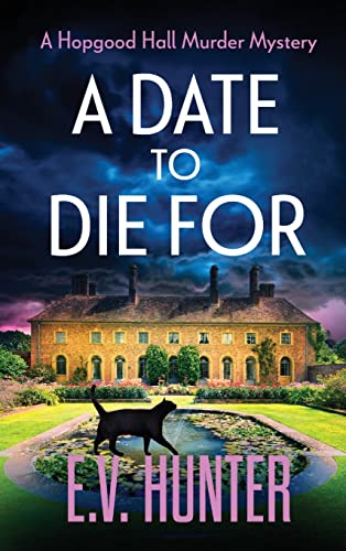 Book cover featuring a large manor house, garden, and black cat.
