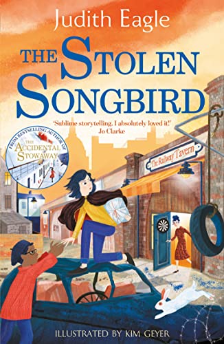 Book cover illustration featuring a girl climbing onto a car outside The Railway Tavern.