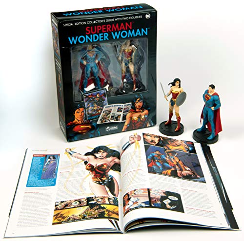 Superman and Wonder Woman collectible set with figures and guide book.