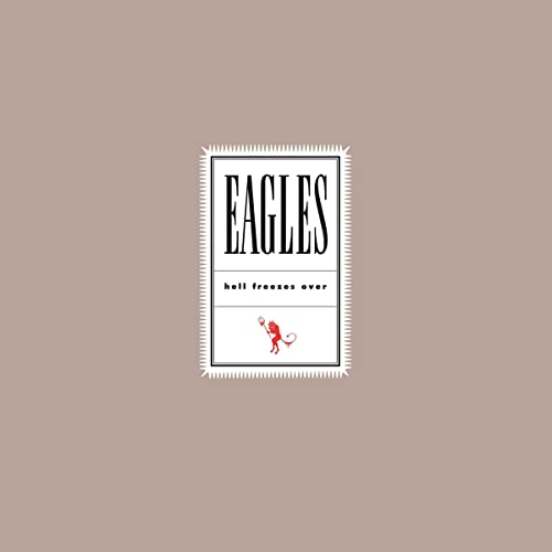 Eagles Hell Freezes Over album cover with a central stamp graphic on brown background.