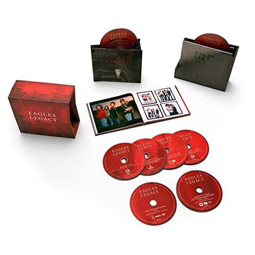 Eagles "Legacy" box set with CDs, DVD, Blu-ray, and booklet.