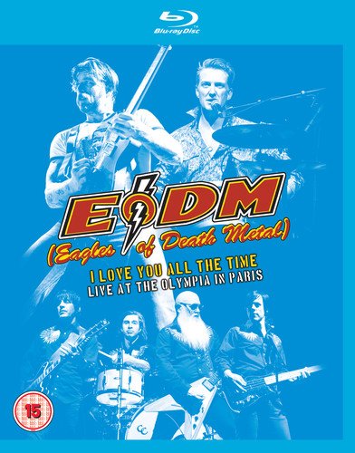 Blue-tinted Blu-ray cover featuring a band performing with the title "Eagles of Death Metal".