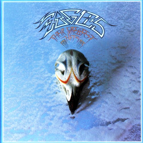 Eagles’ “Their Greatest Hits” album cover with a skull and blue background.