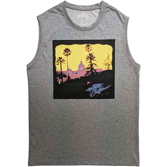 White tank top with "Hotel California" Eagles album art, size large.