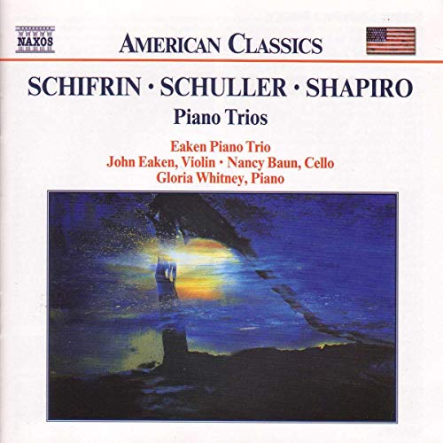 CD cover for "Schifrin, Schuller, Shapiro: Piano Trios" with a landscape.