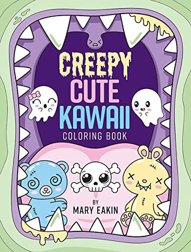 Coloring book cover with a monster mouth and kawaii-style spooky characters.
