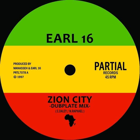 Vinyl record label with green, yellow, and red concentric bands and black center.