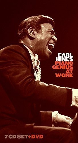 A sepia-toned image of Earl Hines playing piano with overlaid text.