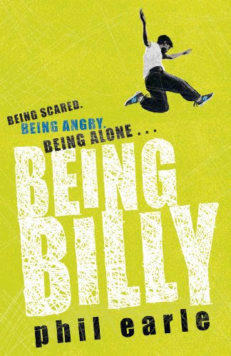 Book cover: "Being Billy" by Phil Earle, with a jumping figure.