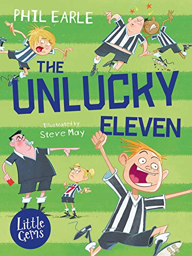 Book cover showing cartoon soccer players and a referee on a green field.