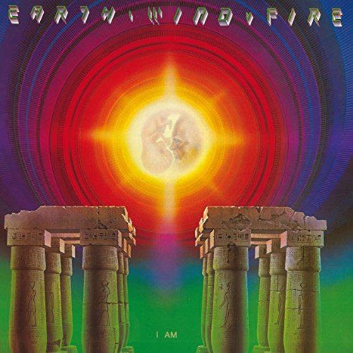 Album cover for Earth, Wind & Fire’s “I Am” with pillars and a sunburst.