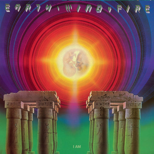 Earth, Wind & Fire "I Am" vinyl record with colorful, psychedelic cover art.