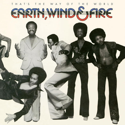 Earth, Wind & Fire album cover with vinyl record beside it.
