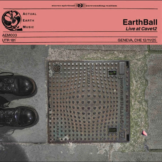 Vinyl cover featuring a manhole cover and black boots on a pink background.