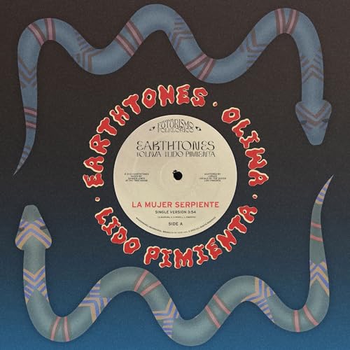 Vinyl record with a blue and pink snake design and red text.