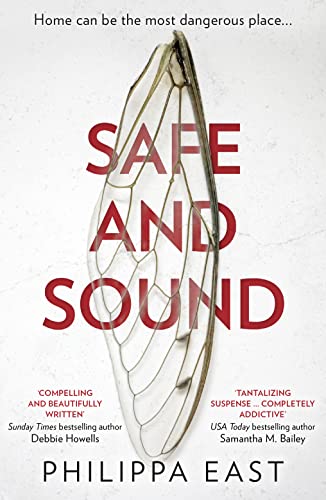 Book cover: "Safe and Sound" with a cicada wing image.