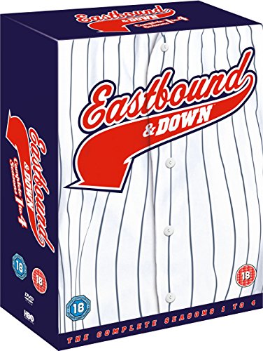 "Box set for 'Eastbound & Down' DVD with a white pinstriped shirt design on the front."