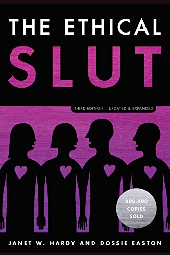 Book cover titled The Ethical Slut featuring silhouettes of four people with heart icons.